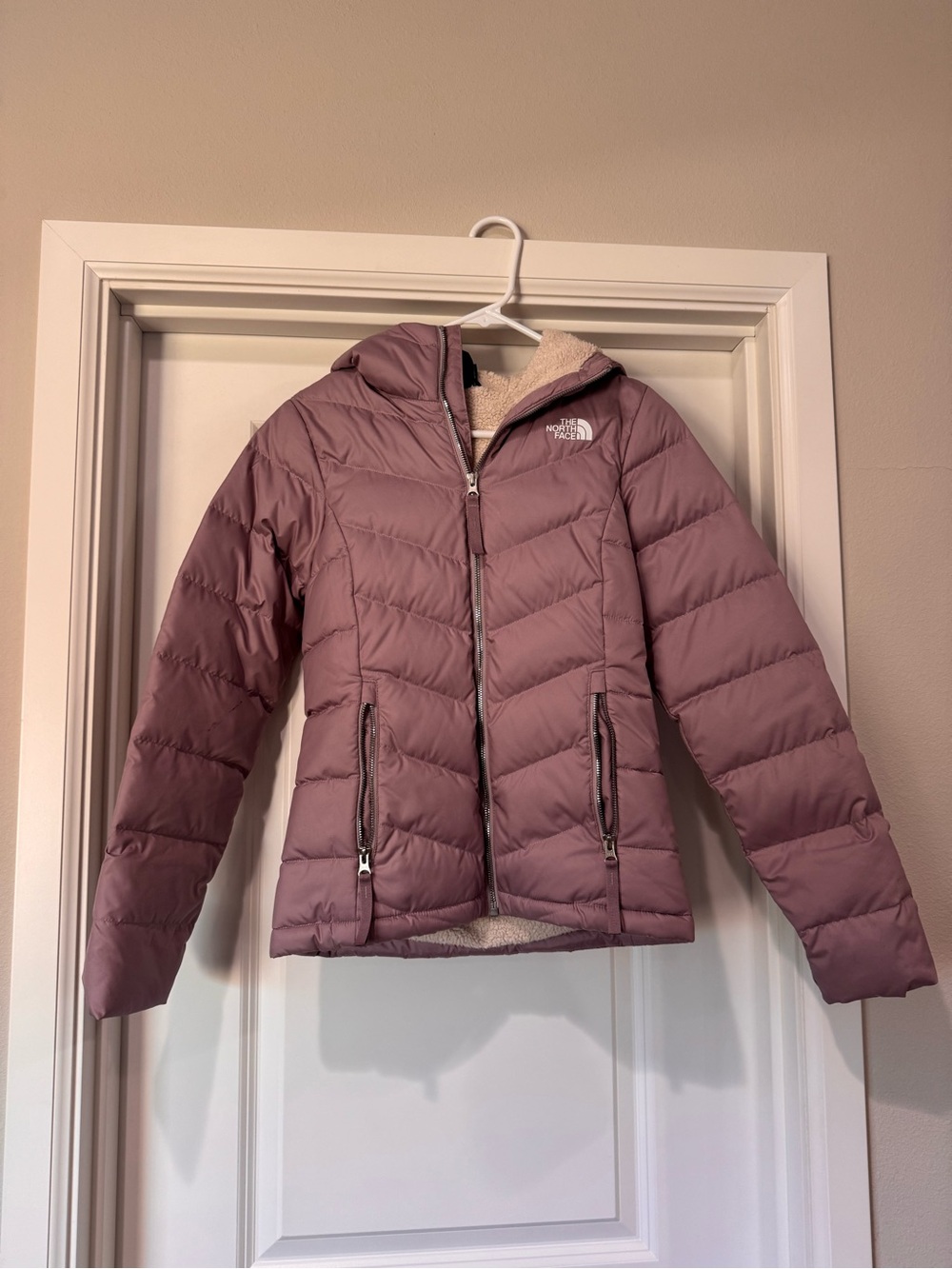 The North Face Mauve Hooded Quilted Puffer Jacket